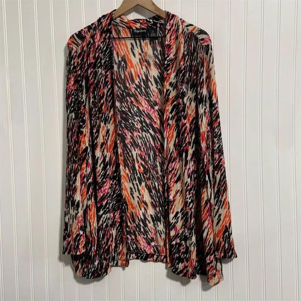 Maggie Barnes Duster 2X Abstract Animal Print Cardigan Sweater Orange Black Plus - Picture 1 of 7